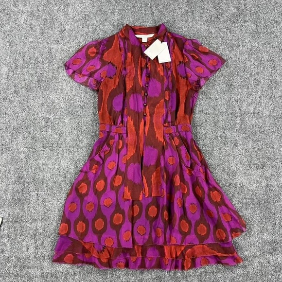 Diane Von Furstenberg Dress Womens 4 Marisa Printed Silk Tie Neck Parry DVF